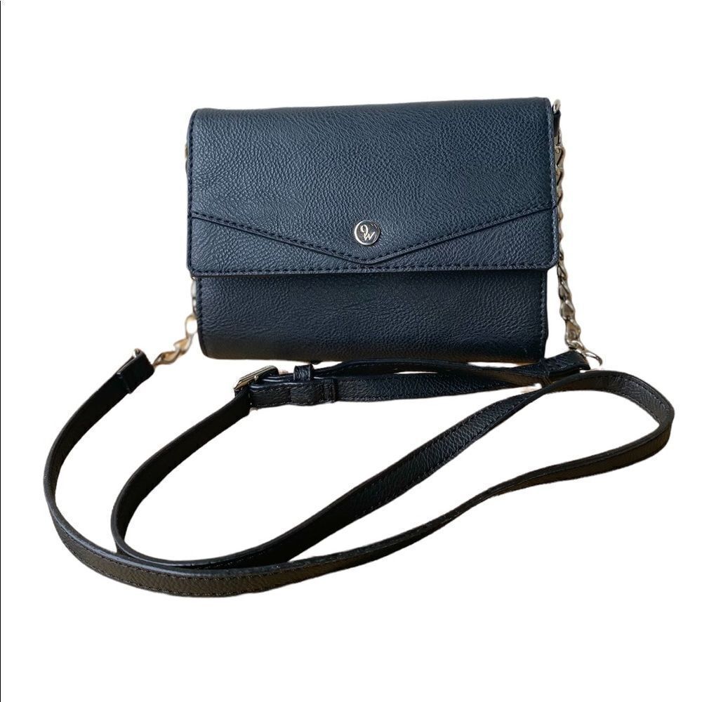 Nine West Black Gold Faux Leather Organizer Crossbody Clutch Purse
